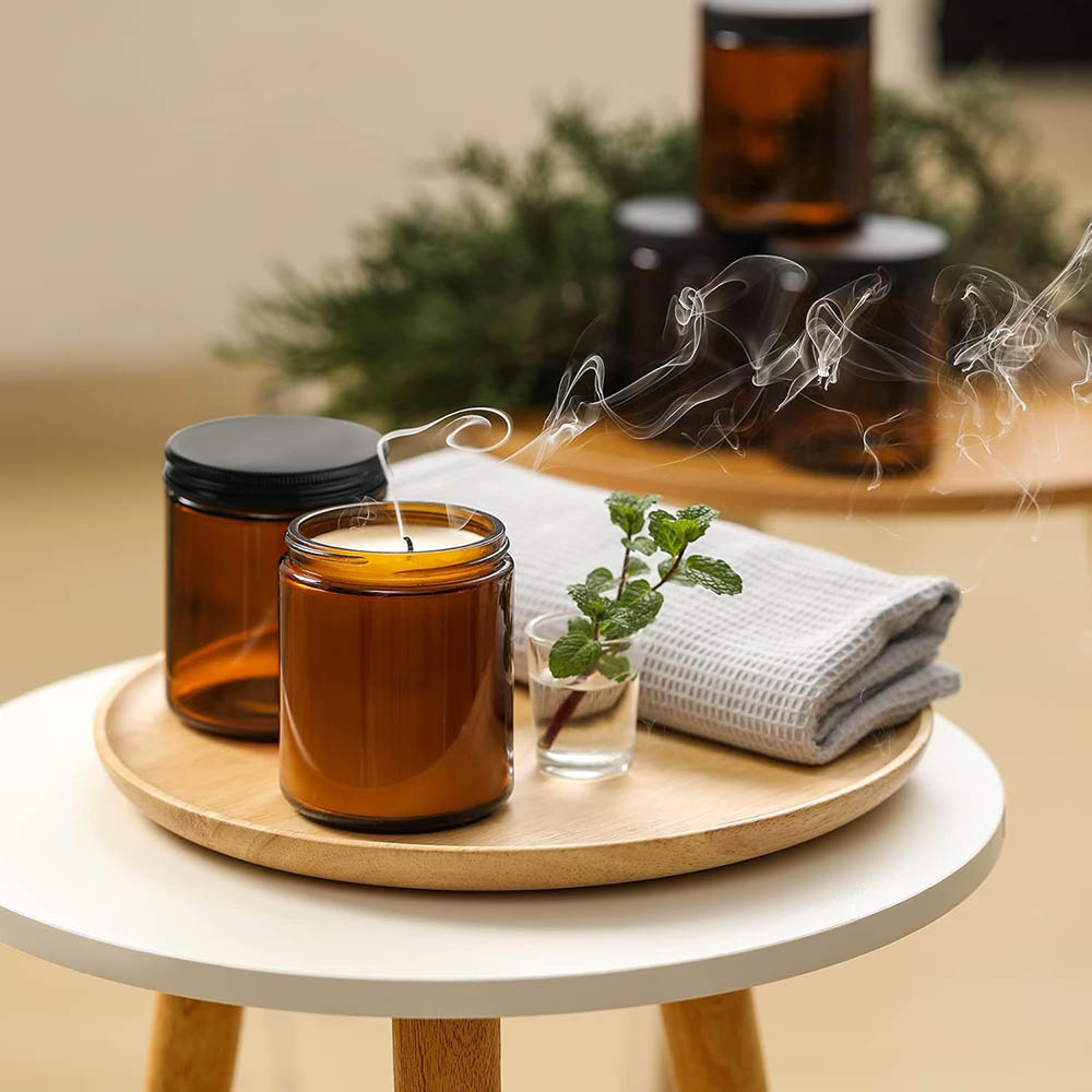 8oz Amber Glass Jars with Blac - Candle Making Jars With Lids ulasan dan harga